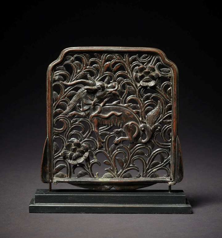 Bronze Plaque Depicting a Qilin in Foliage, Qing Dynasty